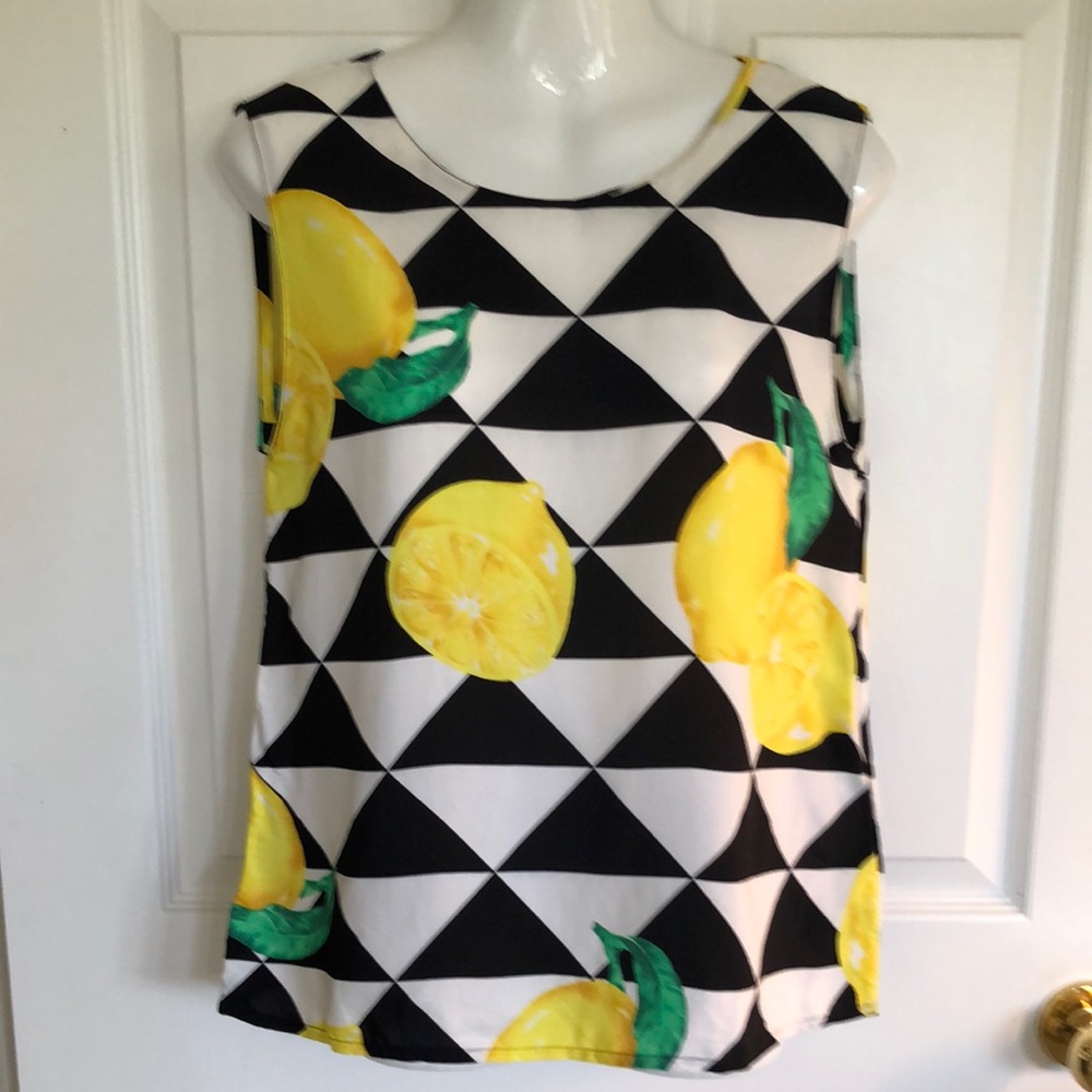 Vintage Simon Chang Lemon Print Blouse - Black and White